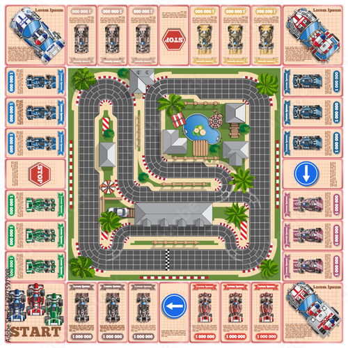 Race track. Board game. View from above. Vector illustration.