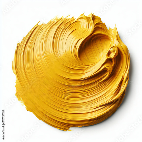 Stroke of yellow paint texture, isolated on white background photo