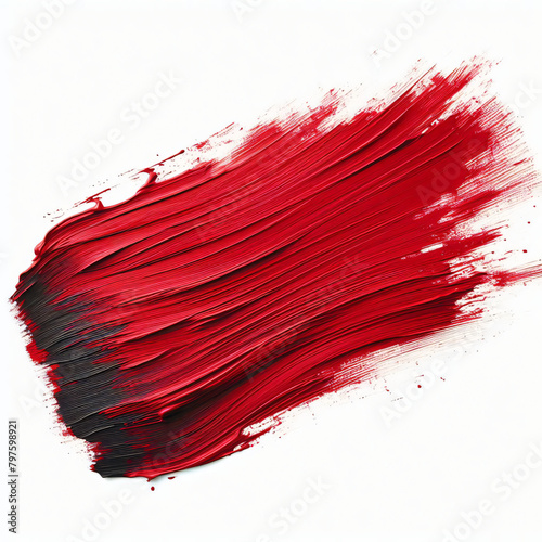 Stroke of red paint texture, isolated on white background photo