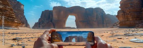 Smart phone view of Elephant Rock in -Ula Saud,
Majorca Es Pontas in Santanyi at Mallorca Balearic island of Spain photo