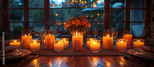 As darkness deepens, the table becomes a masterpiece of elegance, illuminated by the warm glow of candles. 