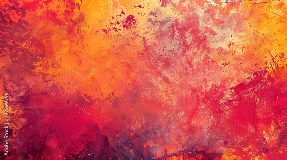 Sunset-inspired grunge backdrop painted with messy strokes of red, orange, and yellow, creating a fiery effect.