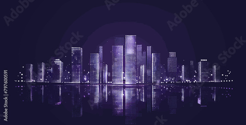 a cityscape with a reflection in the water