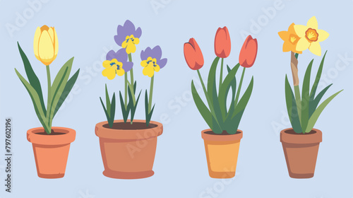 Spring flowers - set of vector illustrations in flat