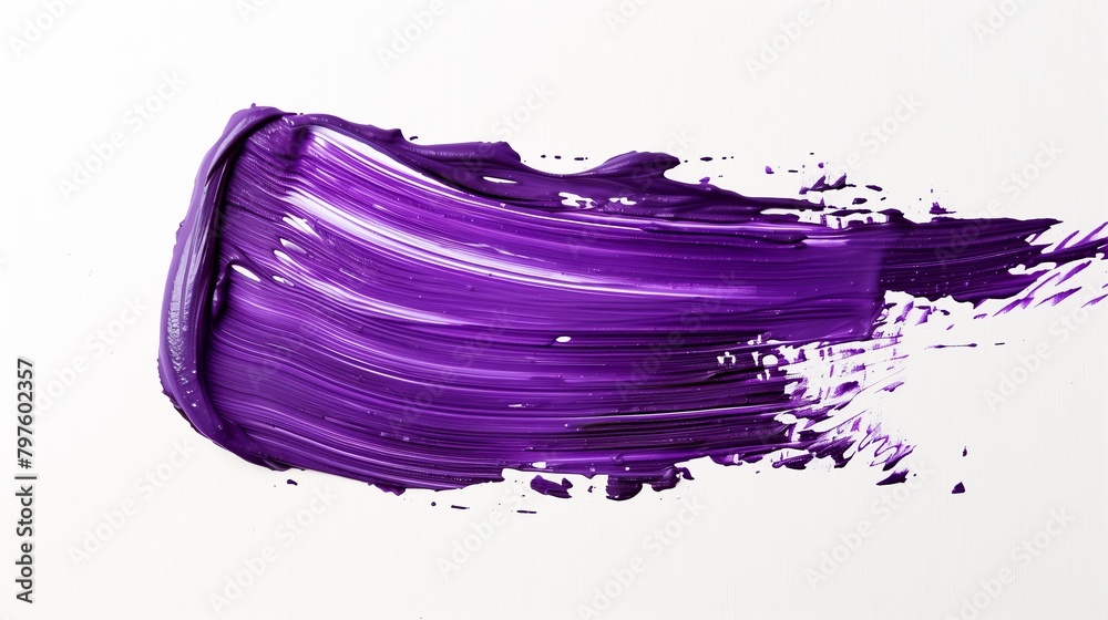 Purple hand painted stroke of paint brush on white background