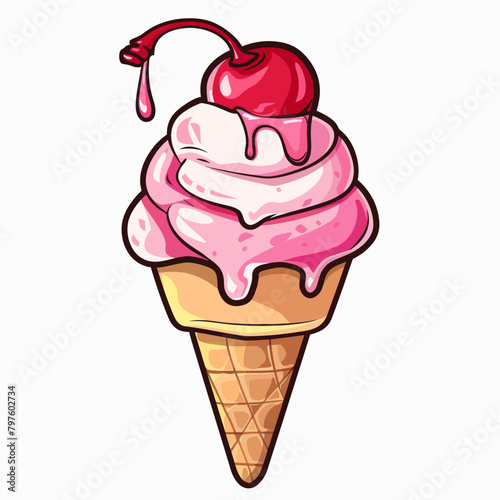 a pink ice cream cone with a cherry on top