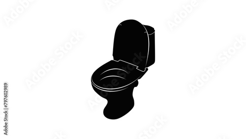 Toilet isometric emblem, black isolated silhouette