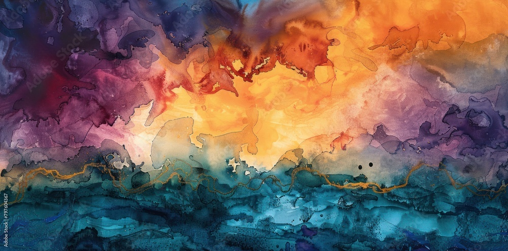 Expressive watercolor wash background with strong colors and bold strokes.
