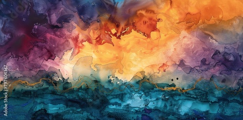 Expressive watercolor wash background with strong colors and bold strokes. 