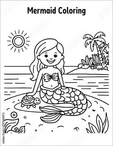 Print ready a cute mermaid coloring book pages for kids filtration Vector EPS