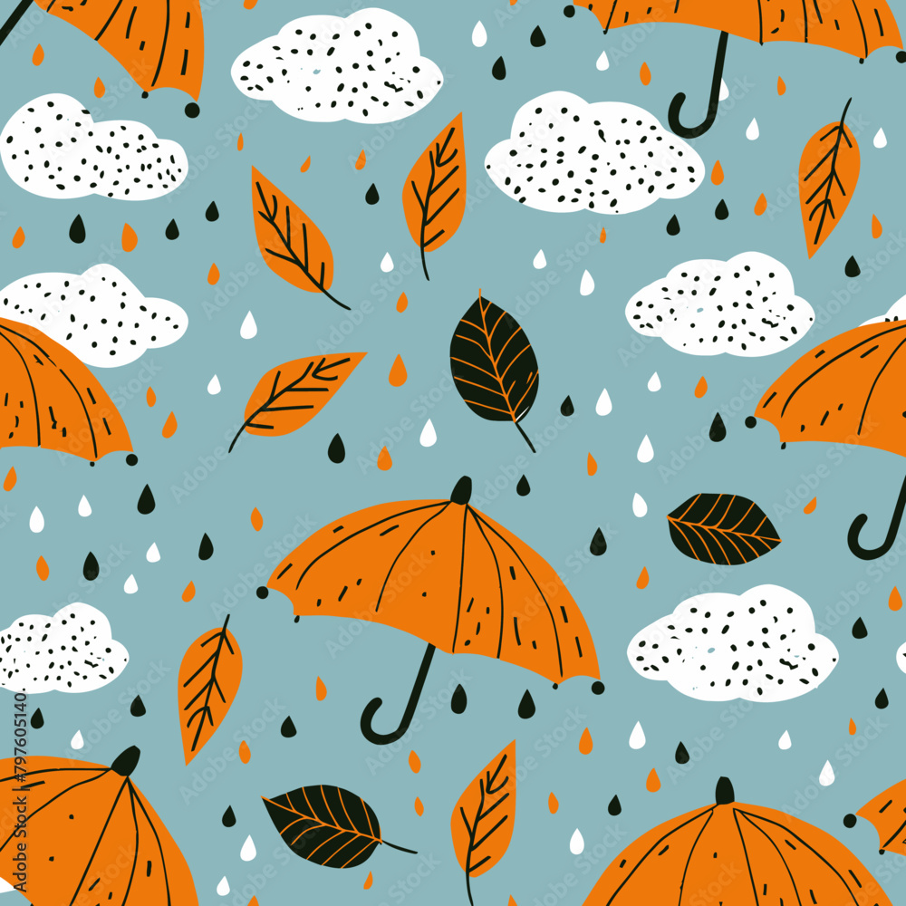 a blue background with orange and white umbrellas a blue background with orange and white umbrellas