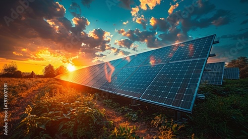 Strategically positioned, solar panels capture sunlight, marking a paradigm shift towards renewable energy.  photo