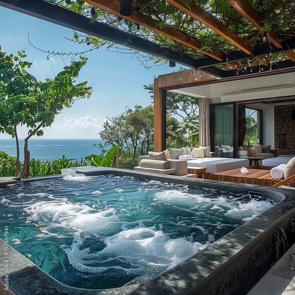 Spa villa for family relaxation, private pool, wine tasting session overlooking the ocean