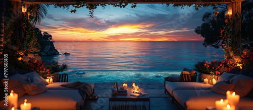 The scent of jasmine and roses mingles with the sea air, enhancing the romantic allure of the evening.