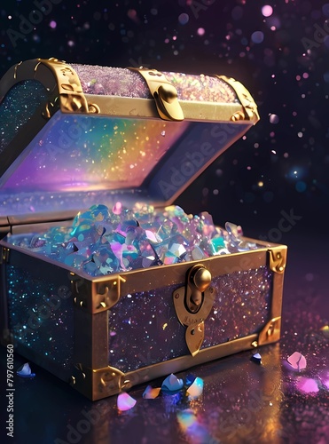 RPGゲームキラキラ宝石の詰まったアンティーク宝箱 photo