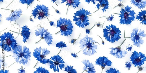 a seamless pattern of blue flowers on a white background