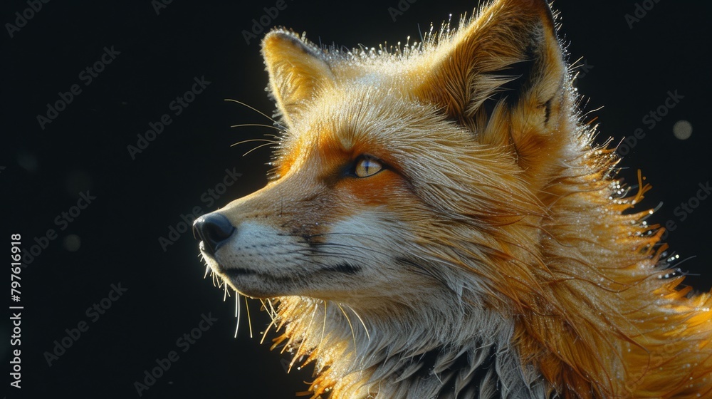 Fototapeta premium A fox with a wet coat and a bright orange face
