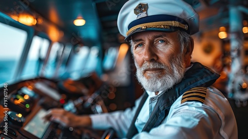 Captain of Ship on Captain's Bridge: Professional Maritime Work © Nick Alias