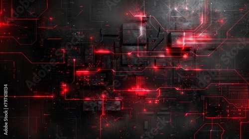 Red and black abstract technology theme background.