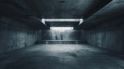Modern minimalist concrete architecture with dramatic lighting