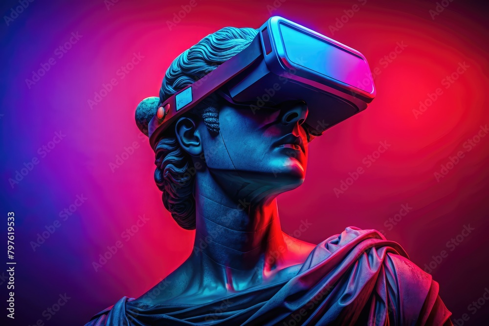 ancient Greek statue of the goddess of love in virtual reality glasses