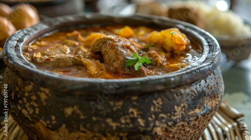 Traditional Angolan cuisine. Kabidela made of rice and poultry or game meat, cooked together with animal blood. photo