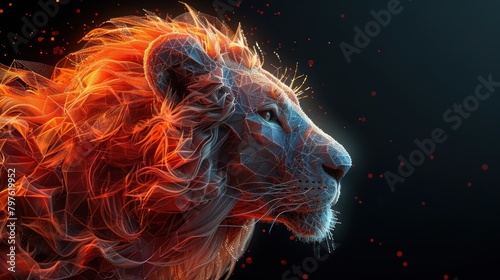 Abstract polygonal 3d image of lion head shape on black background