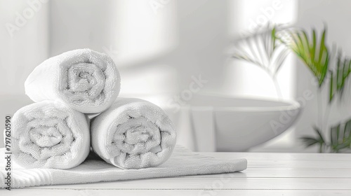 Serene spa atmosphere with fresh white towels and minimalist decor