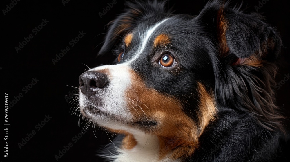 A dog with brown and white fur is staring at the camera A dog with brown and white fur is staring at the camera