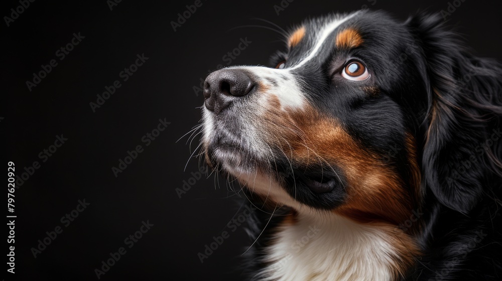 A dog with brown and white fur is staring at the camera