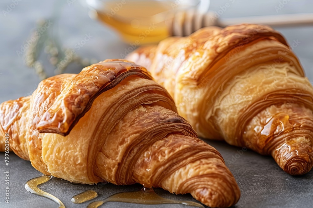 Honey-Kissed Croissants: A Delectable Breakfast Snapshot of French Pastry Perfection