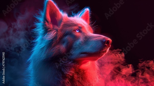 A wolf with a blue eye stares at the camera © hakule