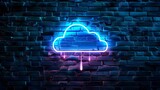 Rainy Cloud icon neon on brick wall background