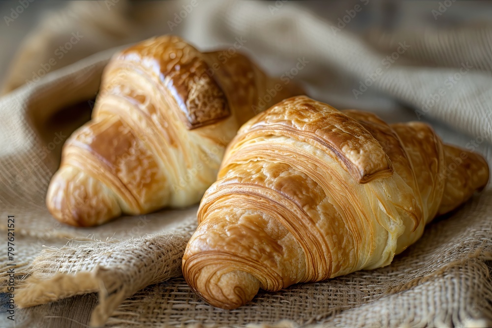 French Pastry Delight: Artistic Croissant Breakfast on a Rustic Backdrop French Pastry Delight: Artistic Croissant Breakfast on a Rustic Backdrop