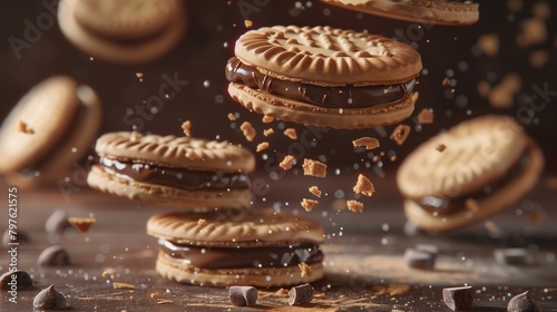 Flying cookies with chockolate cream photo