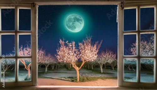 Midnight Blooms: Almond Trees Under the Moon