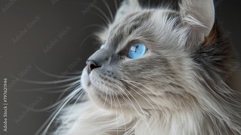 A cat with blue eyes is staring at the camera