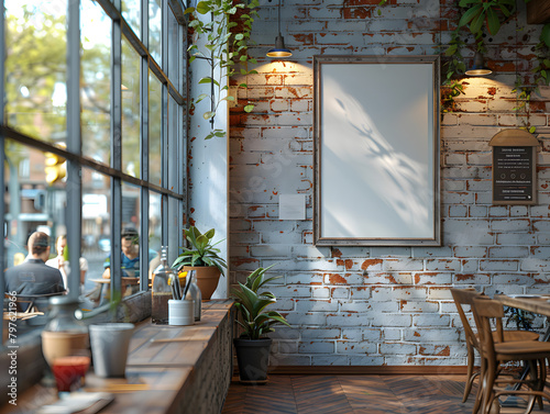 Cozy Cafe Vibes: Warm Lighting and Soft Shadows Surround White Frame Mockup