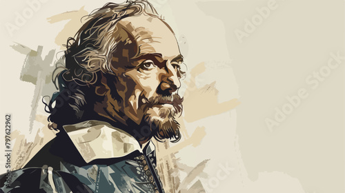 Fototapeta Naklejka Na Ścianę i Meble -  Vector hand-drawn illustration of William Shakespeare