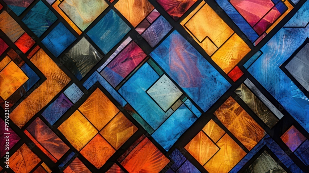 Colorful squares arranged in a geometric pattern create a vibrant abstract background.
Colorful squares arranged in a geometric pattern create a vibrant abstract background.