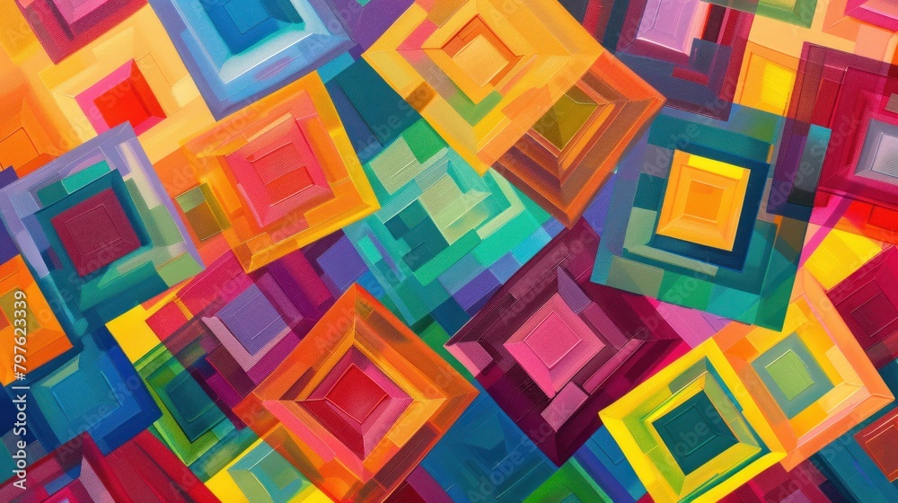 Vibrant geometric squares backdrop. Colorful abstract pattern.
