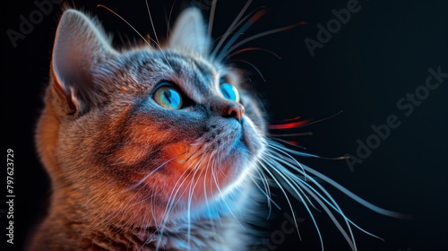 A cat with a blue eye stares at the camera