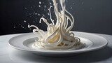 Sleekly rising from a spotless white ceramic platter, heavy cream defies gravity with its opulent tendrils across an enormous, ultra-wide horizon.