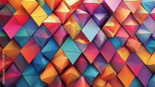 Vibrant geometric triangles background. Multitude of colors and shapes. 