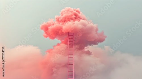 Surreal Ladder Reaching into a Vibrant Pink Cloud. Dreamlike Vision of Ascent. Conceptual Art Image with Copyspace. AI