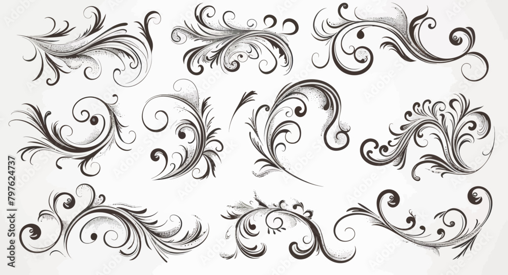 a set of swirly designs on a white background