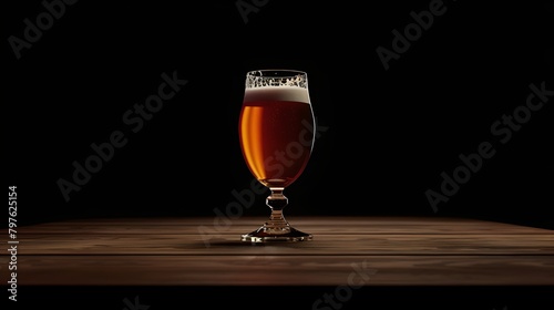 Elegant beer glass filled with amber ale on a dark wooden table. Perfect for bar menus and craft beer promotions. Simple yet captivating. AI photo