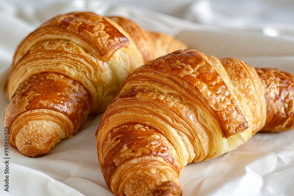 Buttery Breakfast Delight: Two Homemade Croissants Captured in Natural Light Buttery Breakfast Delight: Two Homemade Croissants Captured in Natural Light