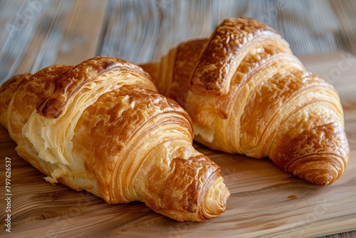 French Pastry Delight: Natural Light Captured Double Croissants Breakfast Photo