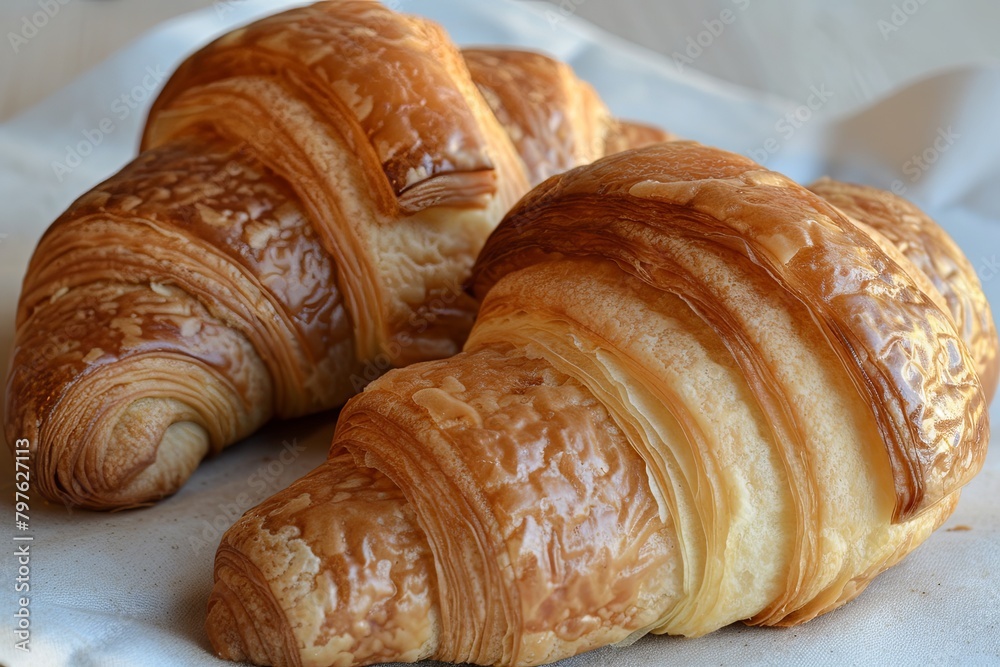 French Breakfast Delight: Two Traditional Croissants with Soft Dough, Indulging Warmth French Breakfast Delight: Two Traditional Croissants with Soft Dough, Indulging Warmth